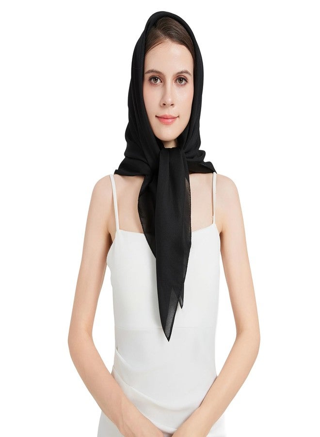 Nonakgado black silk head scarf-women's 35'' square 100% mulberry silk hair neck scarf for wrapping at night(FJ-Black) - Image 3
